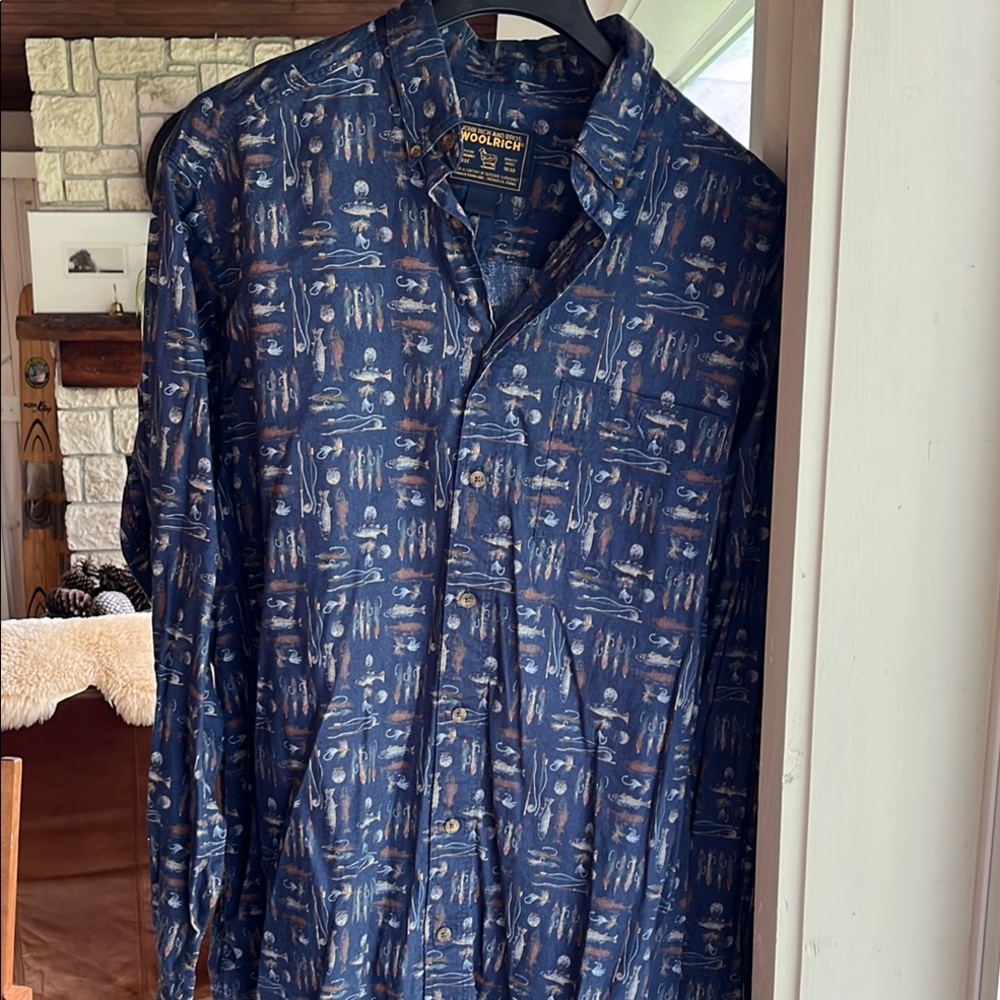 Woolrich Navy and White Patterned Shirt